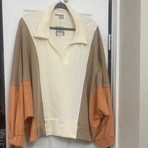 BUCKETLIST Cream and Tan Colorblock Sweatshirt